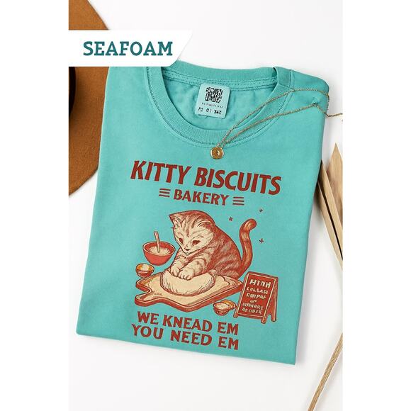 Comfort Colors® Cat Biscuit Shirt,Cute Kitty Biscuits Bakery Retro Tee, Funny - Picture 1 of 9